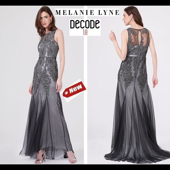 DECODE Soutache Lace Godet Prom Dress - Sleeveless, Silver Gray 🔥 - Picture 17 of 17